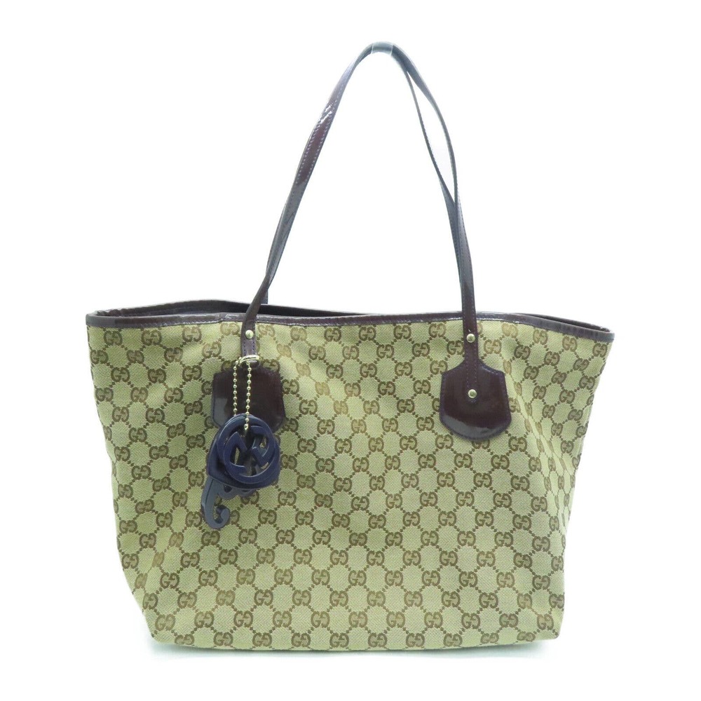 💎✨Authentic✨💎 Gucci GG GHW Tote Bag Canvas Brown Purple